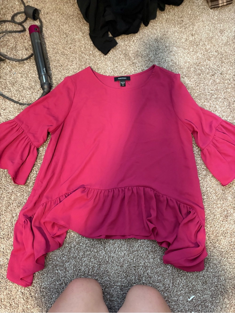 Karen Kane Fuchsia Ruffle-Hem Bell Sleeve Top